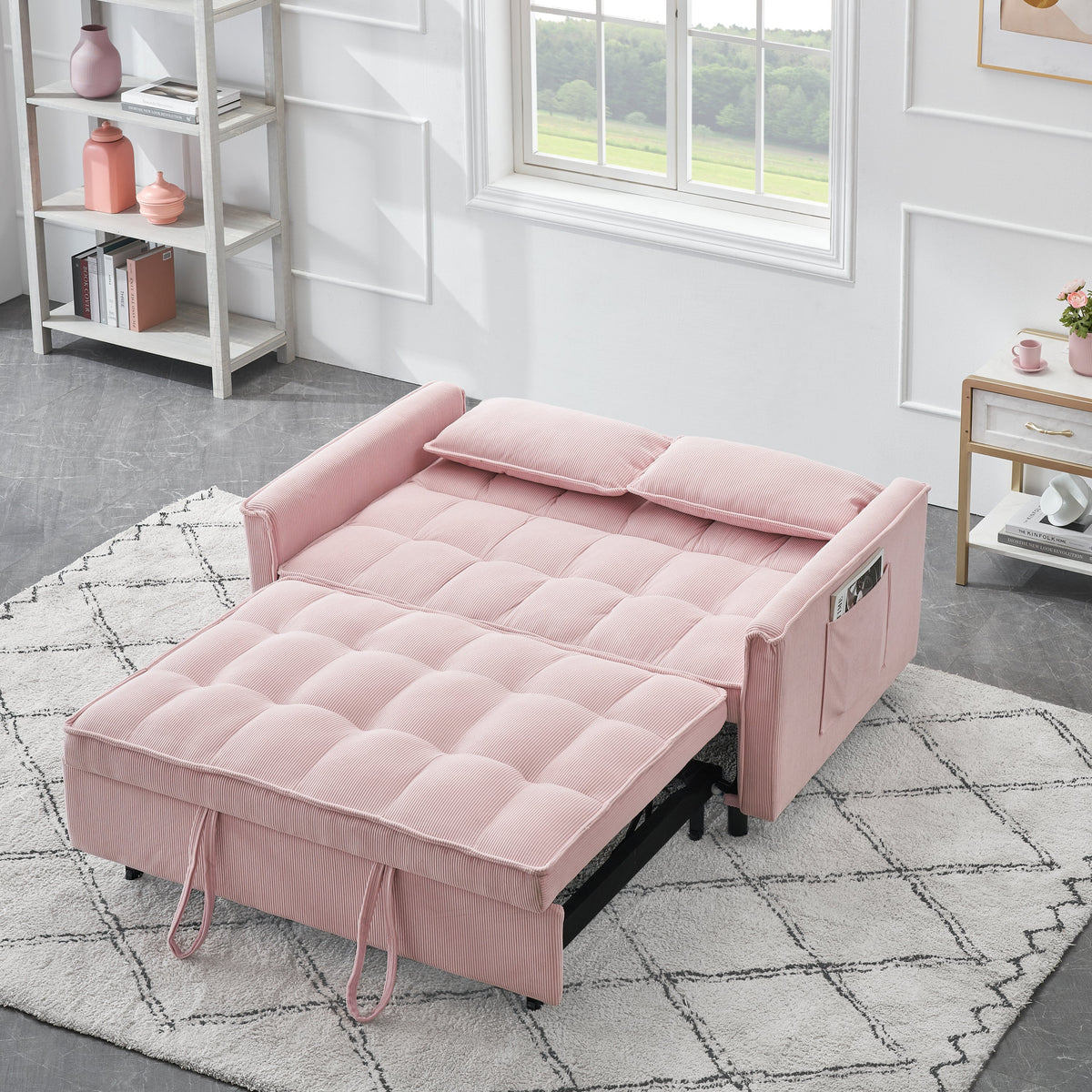 Klappbares Schlafsofa mit verstellbarer Rückenlehne, moderner Einzelsessel, umwandelbar zum Bett, Rosa