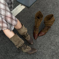Retro Hidden-heel Pointed-toe Slimming Pleated Slouch Boots For Women
