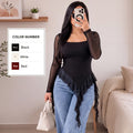 Ruffled Ruffle-trimmed Hem Slim-fit Knit Sweater