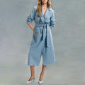 Light Blue Tweed Belted Double-Breasted Long Coat