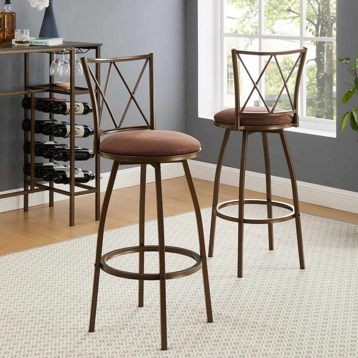 2 Piece Bar Stools, Bar Chairs, Brown Bar Stools,Country Style Industrial,Easy to Assemble, With Footrest for Indoor Bar