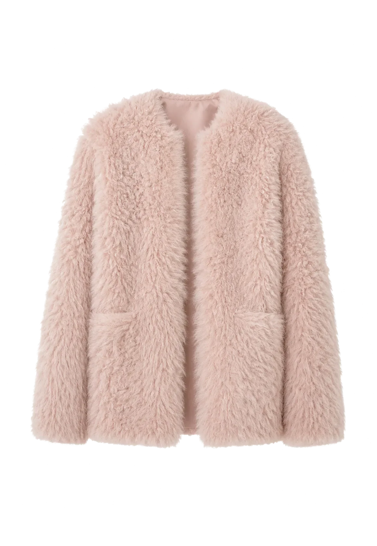 Abrigo de invierno de lana rizada de oveja toscana importada de Italia con cuello en V, modelo "Castle Dusk"