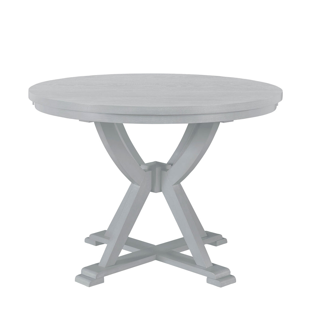 Mid-Century 5-Piece Extendable Round Dining Table Set With 15.7" Removable Leaf and 4 Cross Back Dining Chairs, Grey