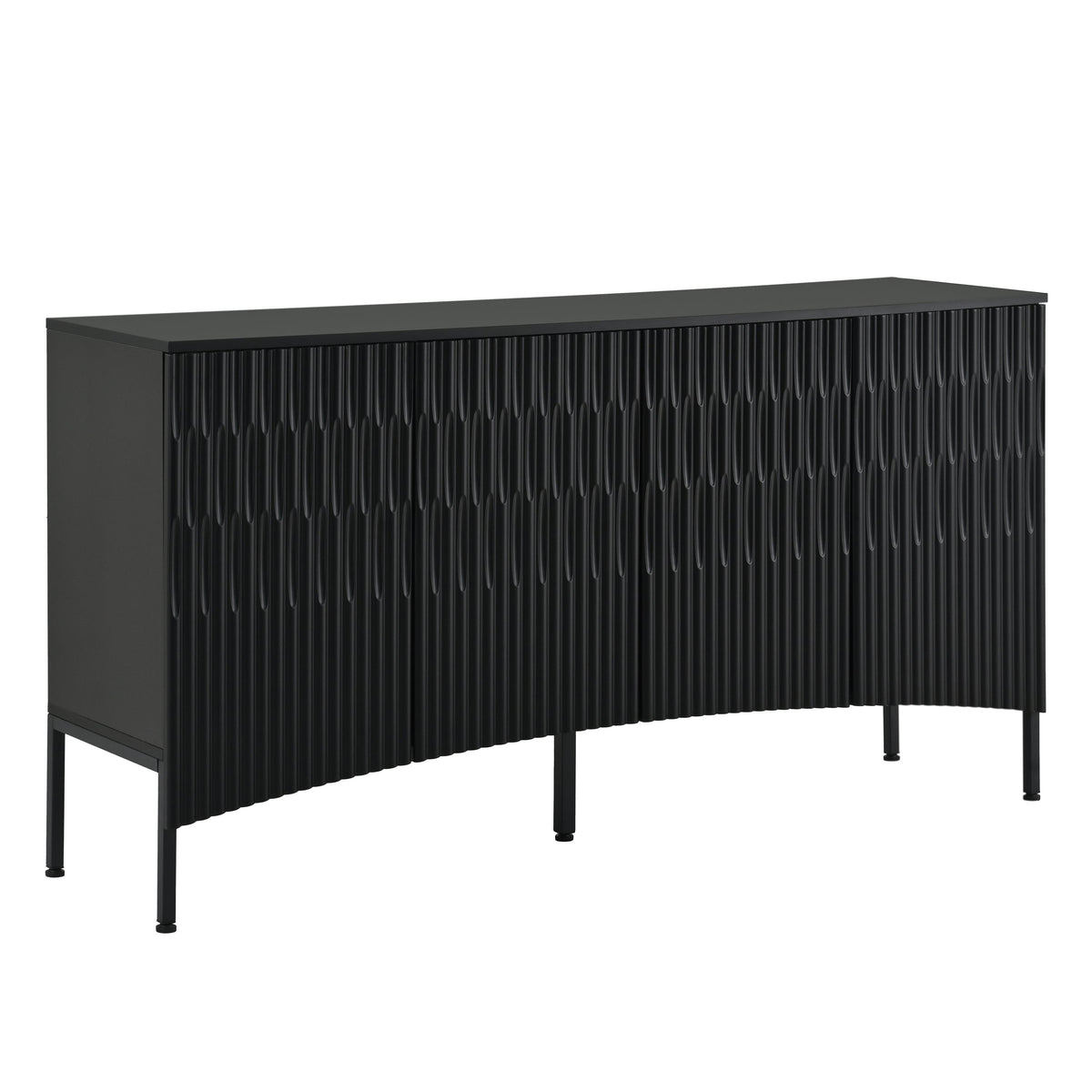 Elegant Sideboard Featuring Curved Bottom Doors With Arched Groove Design in a Stylish Four-Door Layout,Suitable for Liv