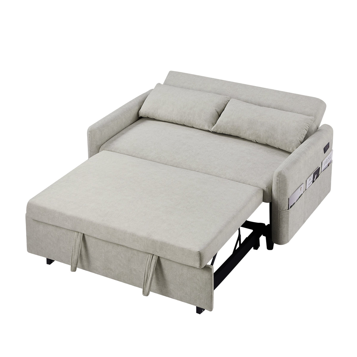 55.1" Pull Out Sleep Sofa Bed Loveseats Sofa Couch With Adjsutable Backrest, Storage Pockets, 2 Soft Pillows, USB Ports