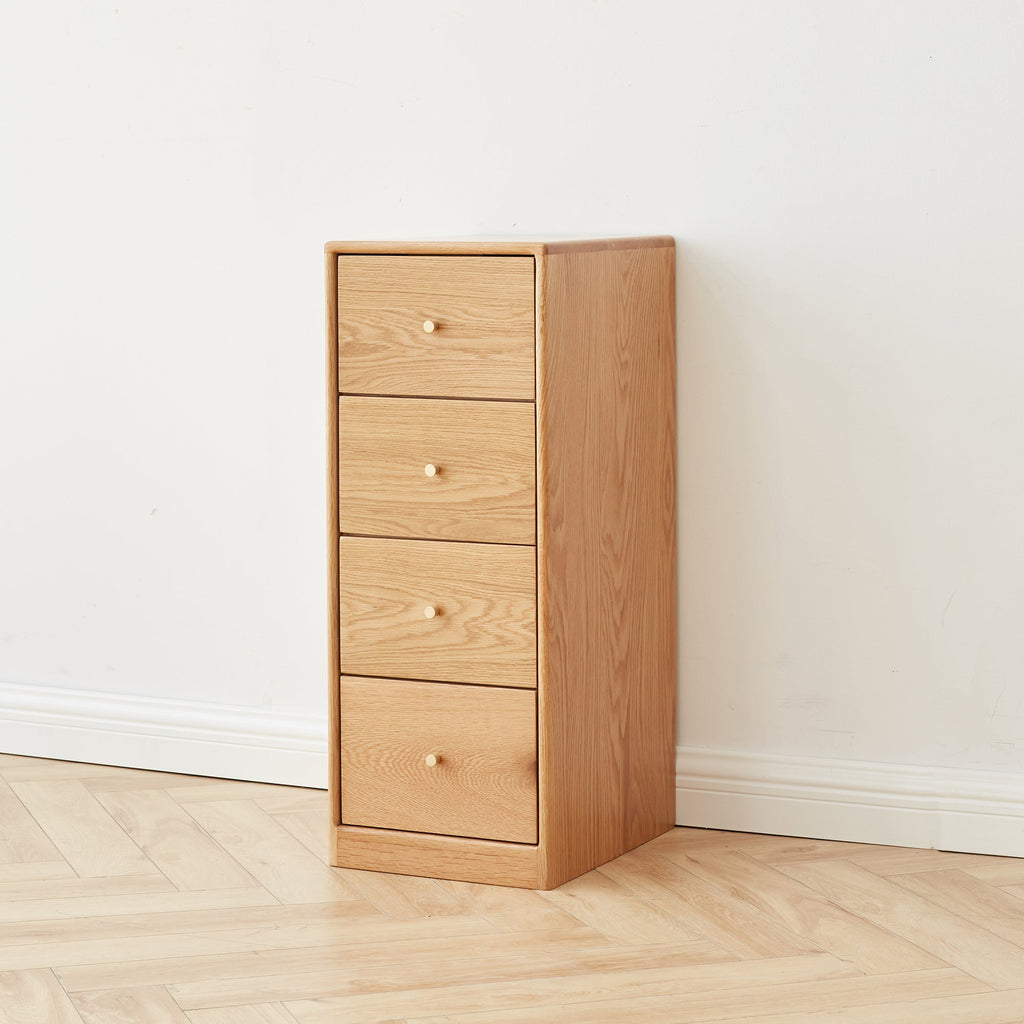 Mesita de noche de roble macizo con cajonera para salón - Mueble esquinero independiente con cuatro cajones