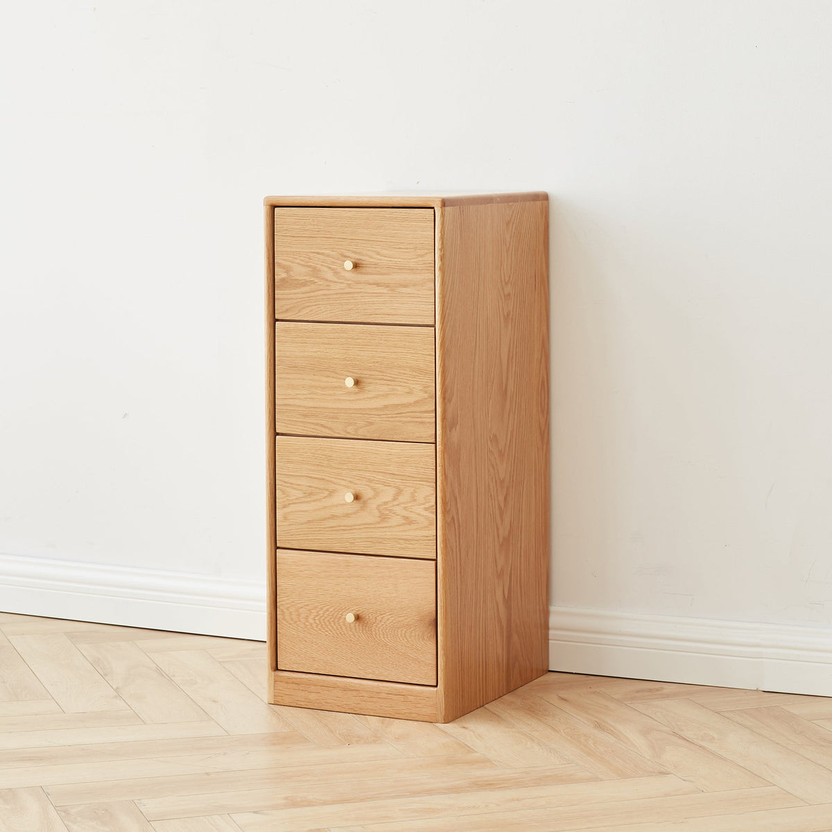 Mesita de noche de roble macizo con cajonera para salón - Mueble esquinero independiente con cuatro cajones
