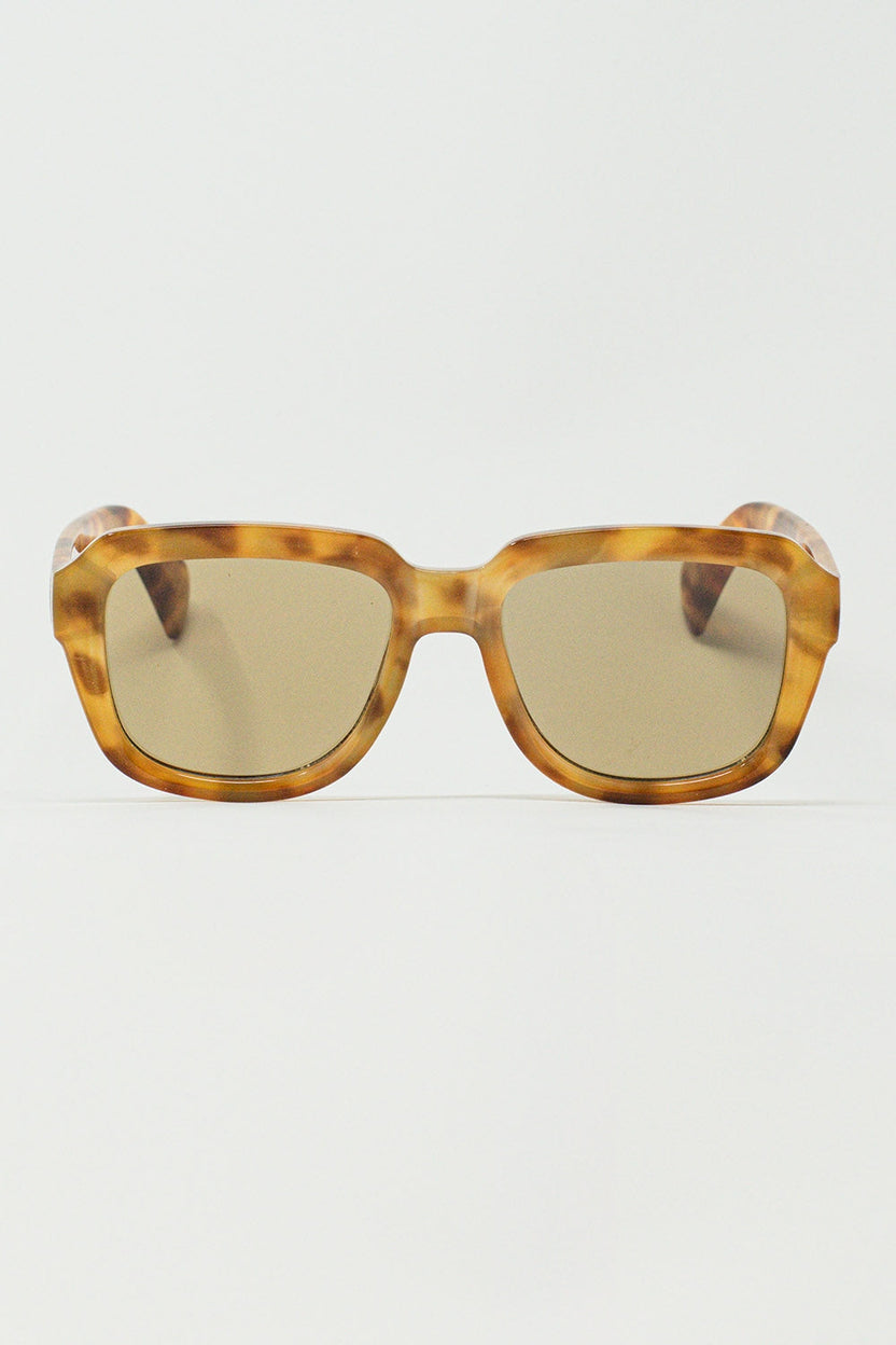 Chunky Square Sunglasses With Yellow Tinted Frame in Light Tortoise Shell