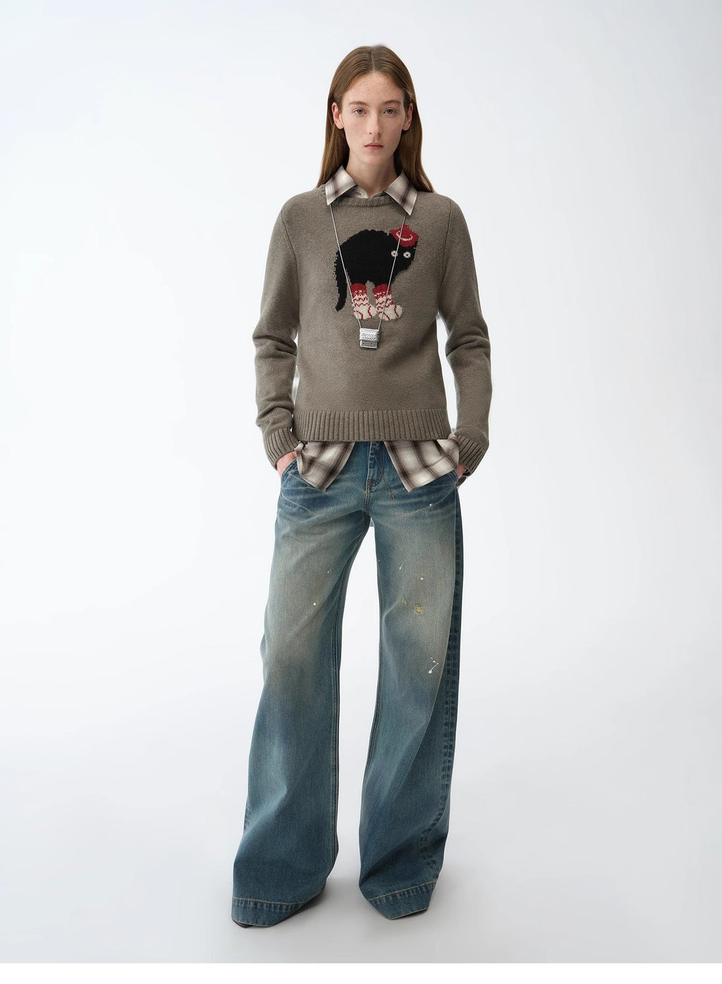 "Climber" Leather-Coated Distressed Straight Low-Rise Cotton Denim Trousers for Spring