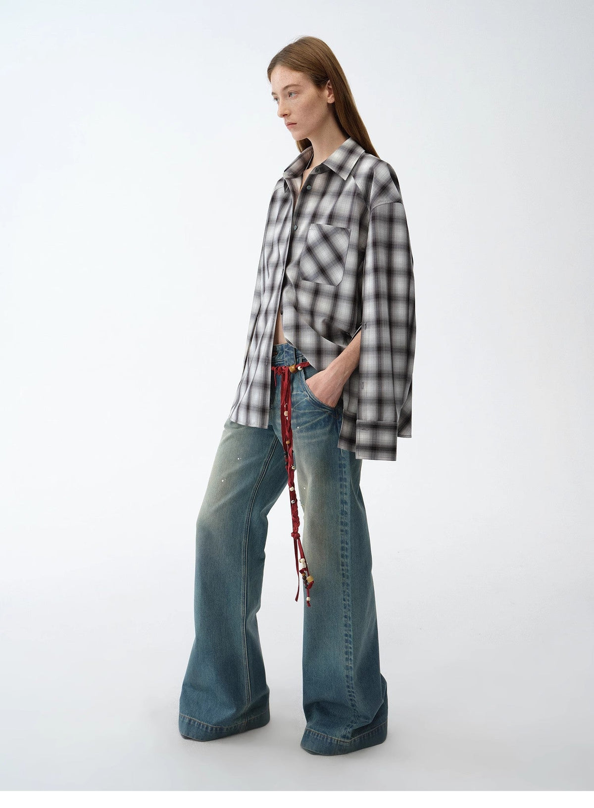 "Climber" Leather-Coated Distressed Straight Low-Rise Cotton Denim Trousers for Spring