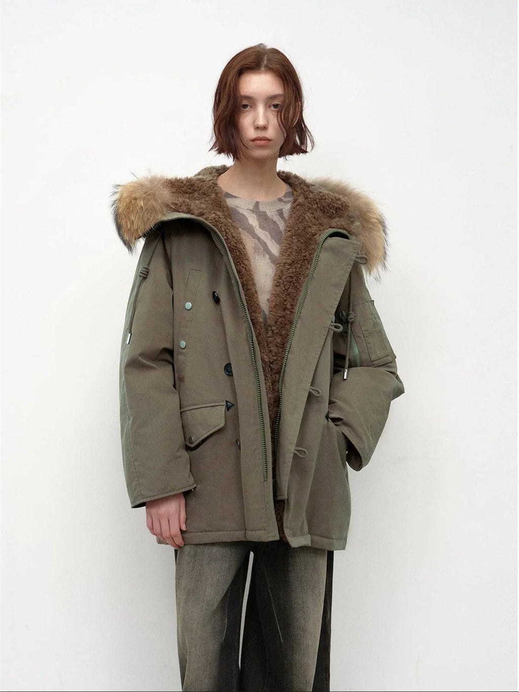 Fireladyfur Women's Shearling Lined Down Parka With Raccoon Fur Collar Hood"Coastal Highway II"