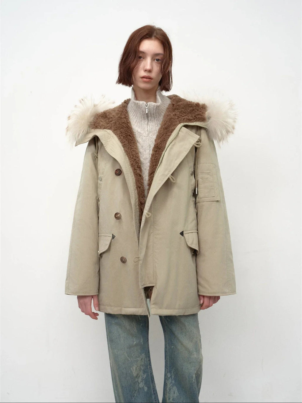 Fireladyfur Women's Shearling Lined Down Parka With Raccoon Fur Collar Hood"Coastal Highway II"