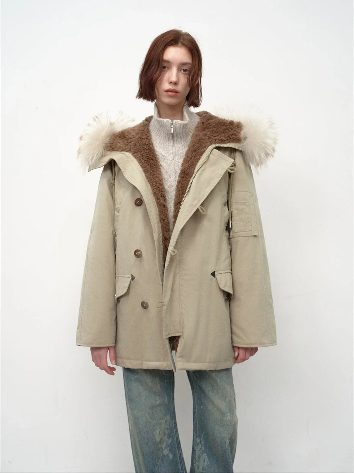 Fireladyfur Women's Shearling Lined Down Parka With Raccoon Fur Collar Hood"Coastal Highway II"