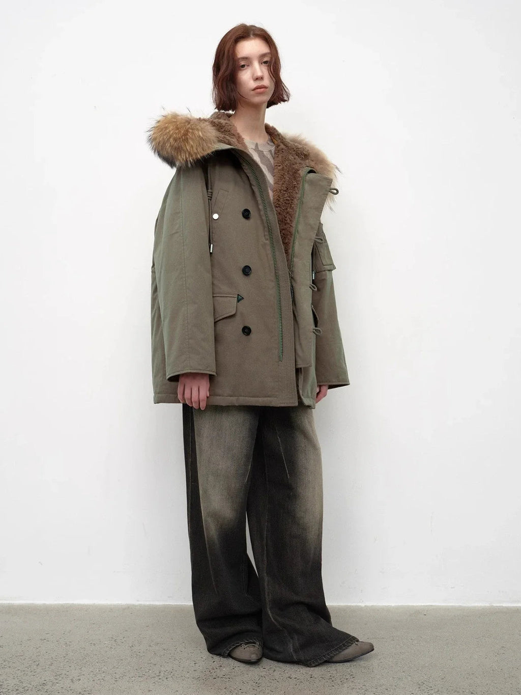 Fireladyfur Women's Shearling Lined Down Parka With Raccoon Fur Collar Hood"Coastal Highway II"