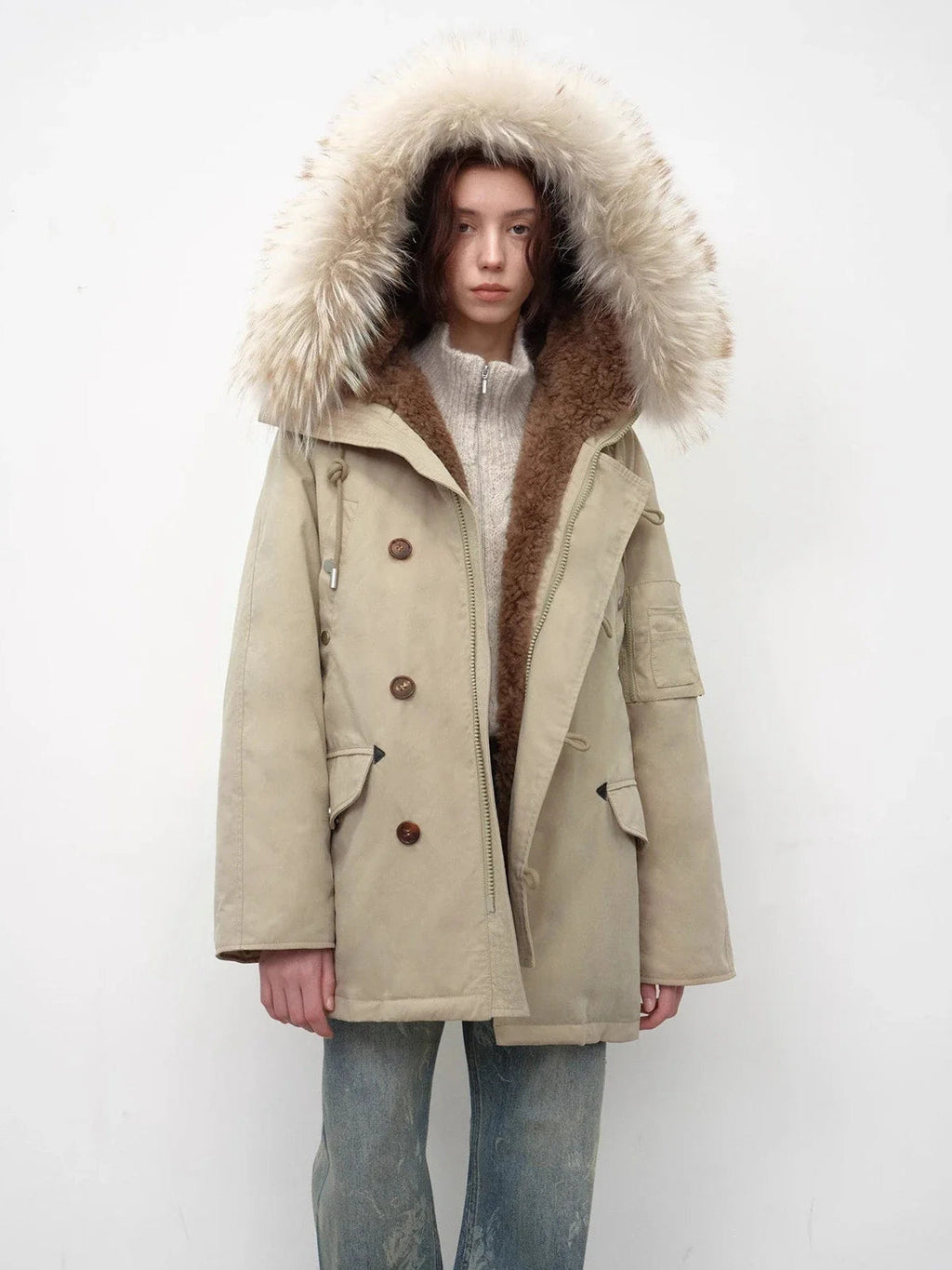 Fireladyfur Women's Shearling Lined Down Parka With Raccoon Fur Collar Hood"Coastal Highway II"