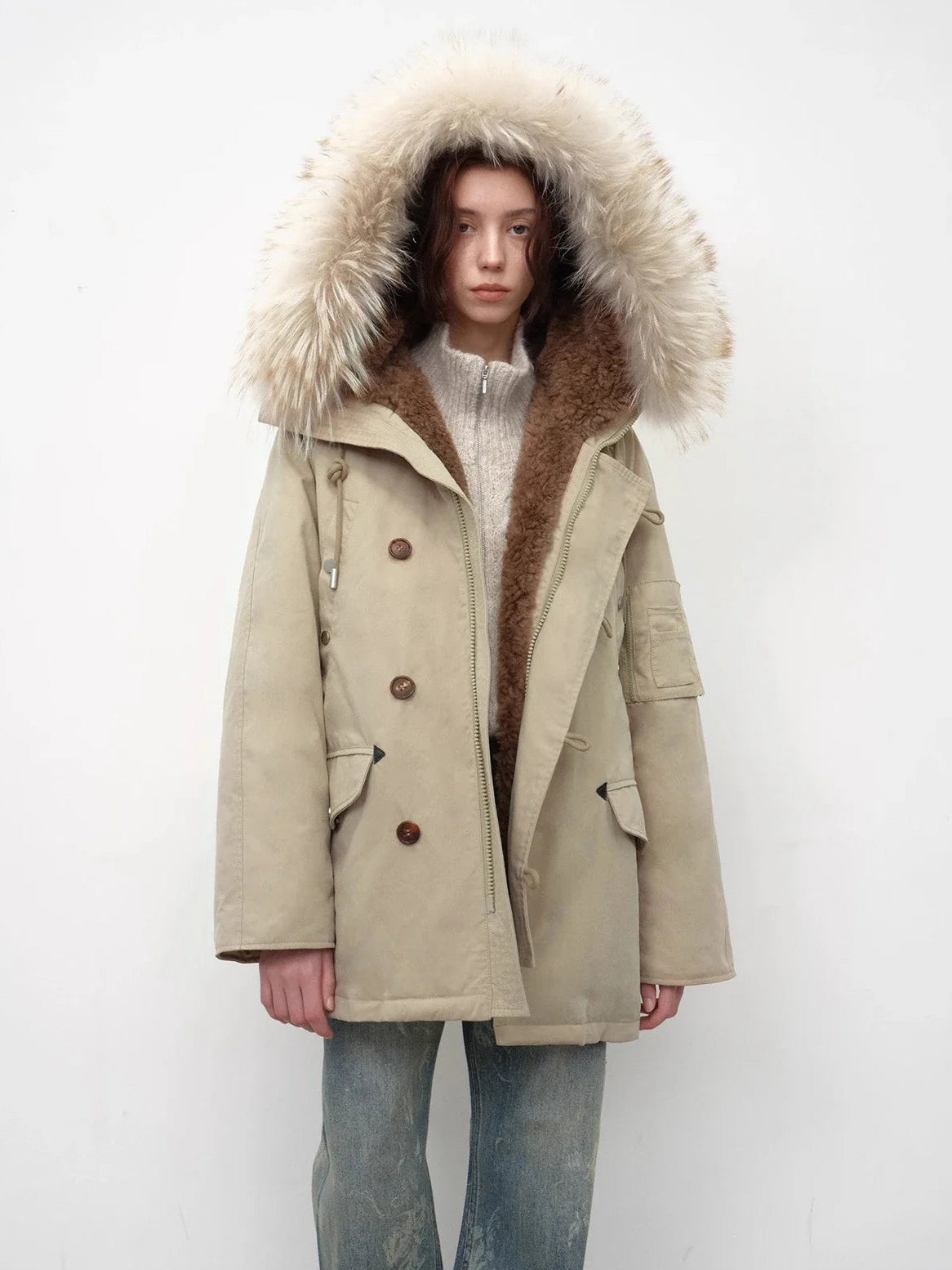 Fireladyfur Women's Shearling Lined Down Parka With Raccoon Fur Collar Hood"Coastal Highway II"