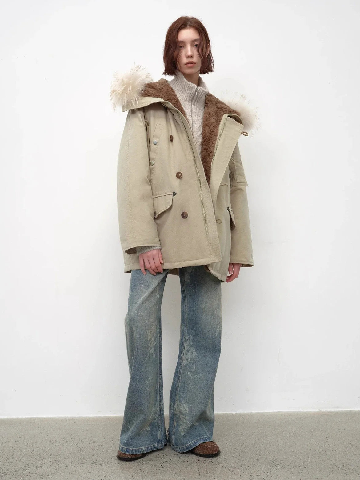 Fireladyfur Women's Shearling Lined Down Parka With Raccoon Fur Collar Hood"Coastal Highway II"