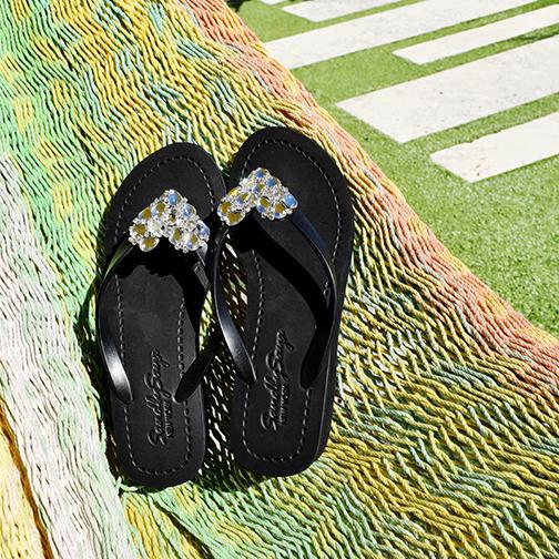 Crystal Heart - Rhinestone Mid Wedge Flip Flops Womens Embellished Sandals