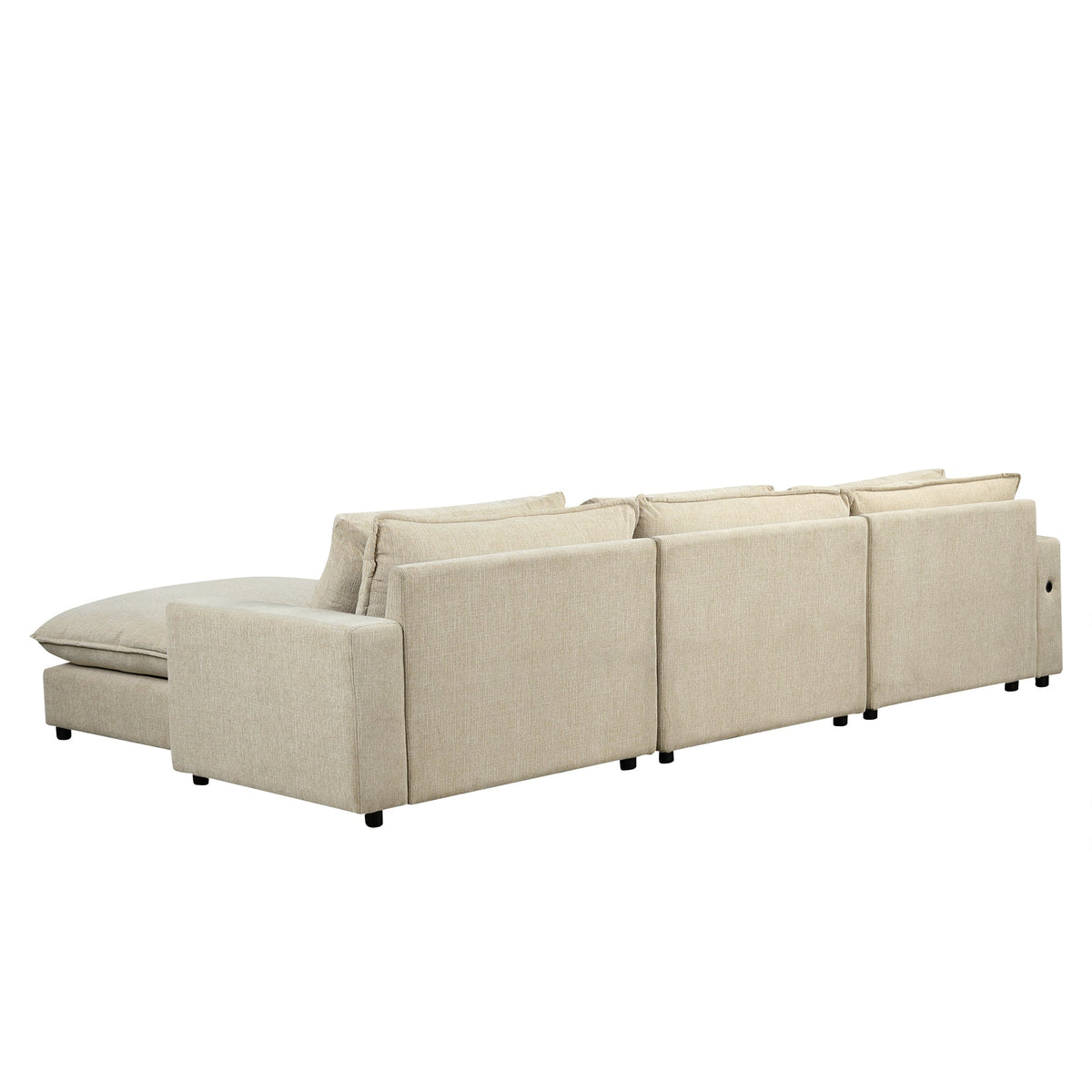 128" Sectional Sofa Cloud Sofa Chenille Upholstered Sofa  Couch With Movable Ottoman, Comfortable Seat Cushions, Chargin