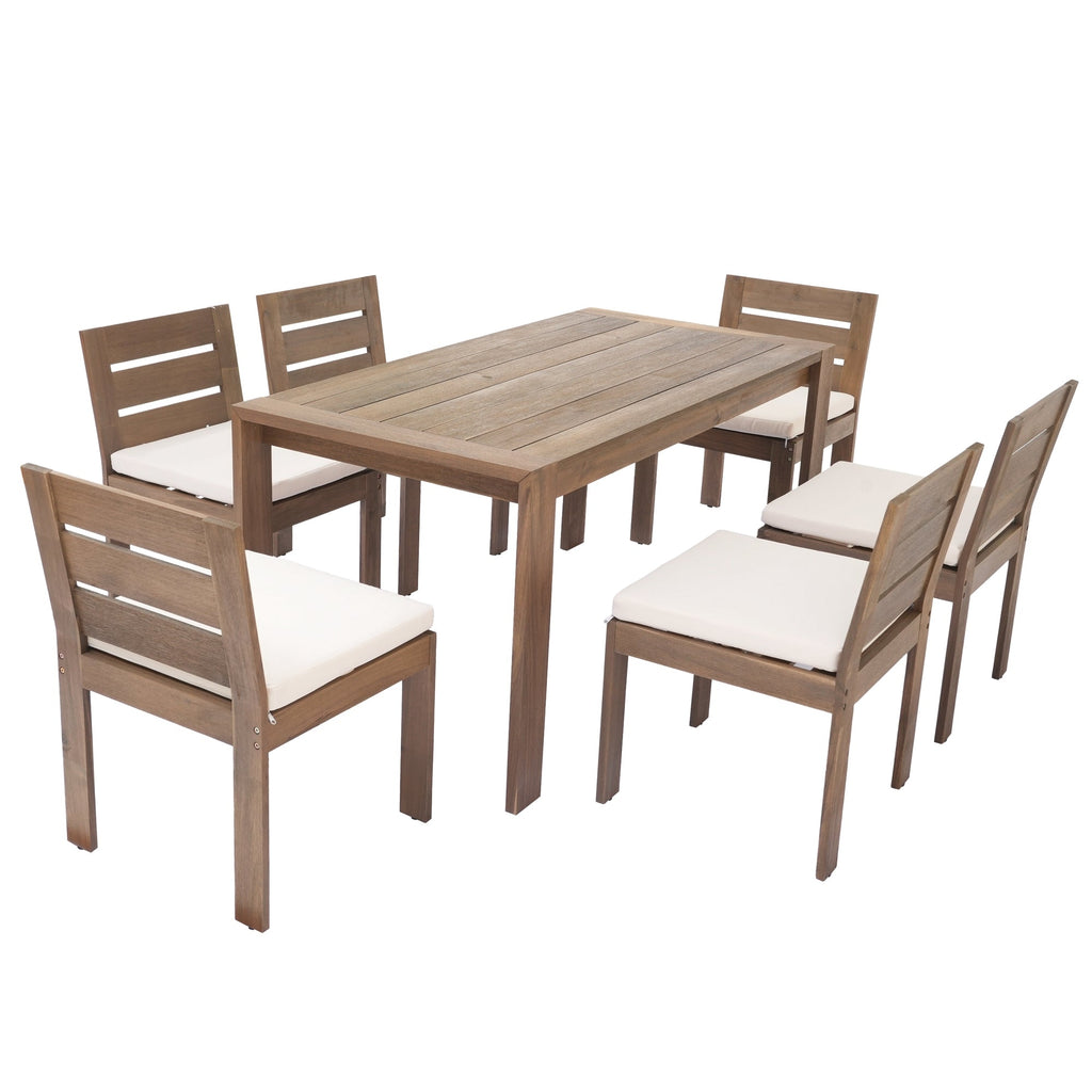 7 Piece Acacia Wood Outdoor Dining Set, Suitable for Patio, Balcony, Backyard