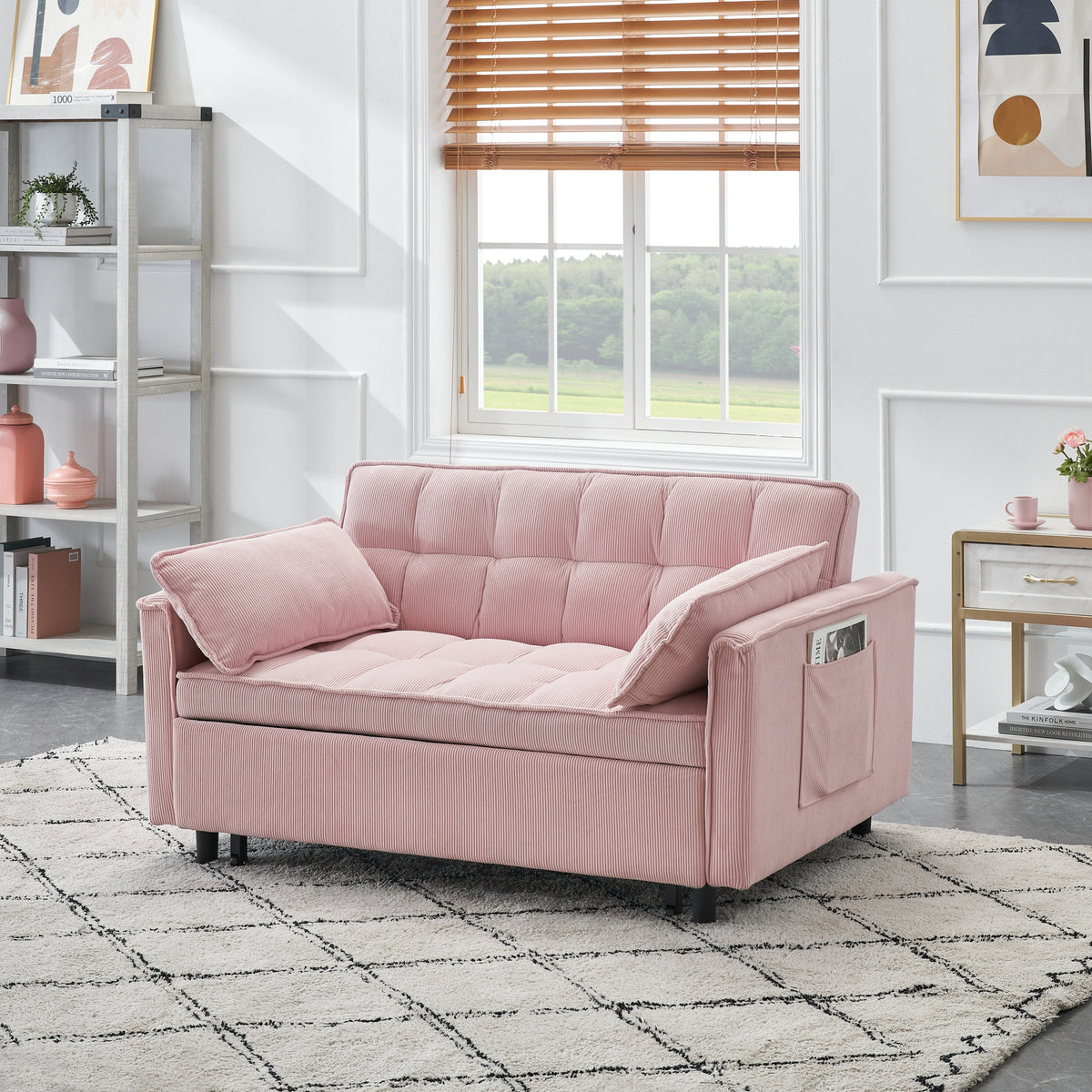 Klappbares Schlafsofa mit verstellbarer Rückenlehne, moderner Einzelsessel, umwandelbar zum Bett, Rosa