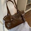 Studded Large Capacity Underarm Bag - Women's Fashionable Biker Style Single Shoulder Tote with Unique Design