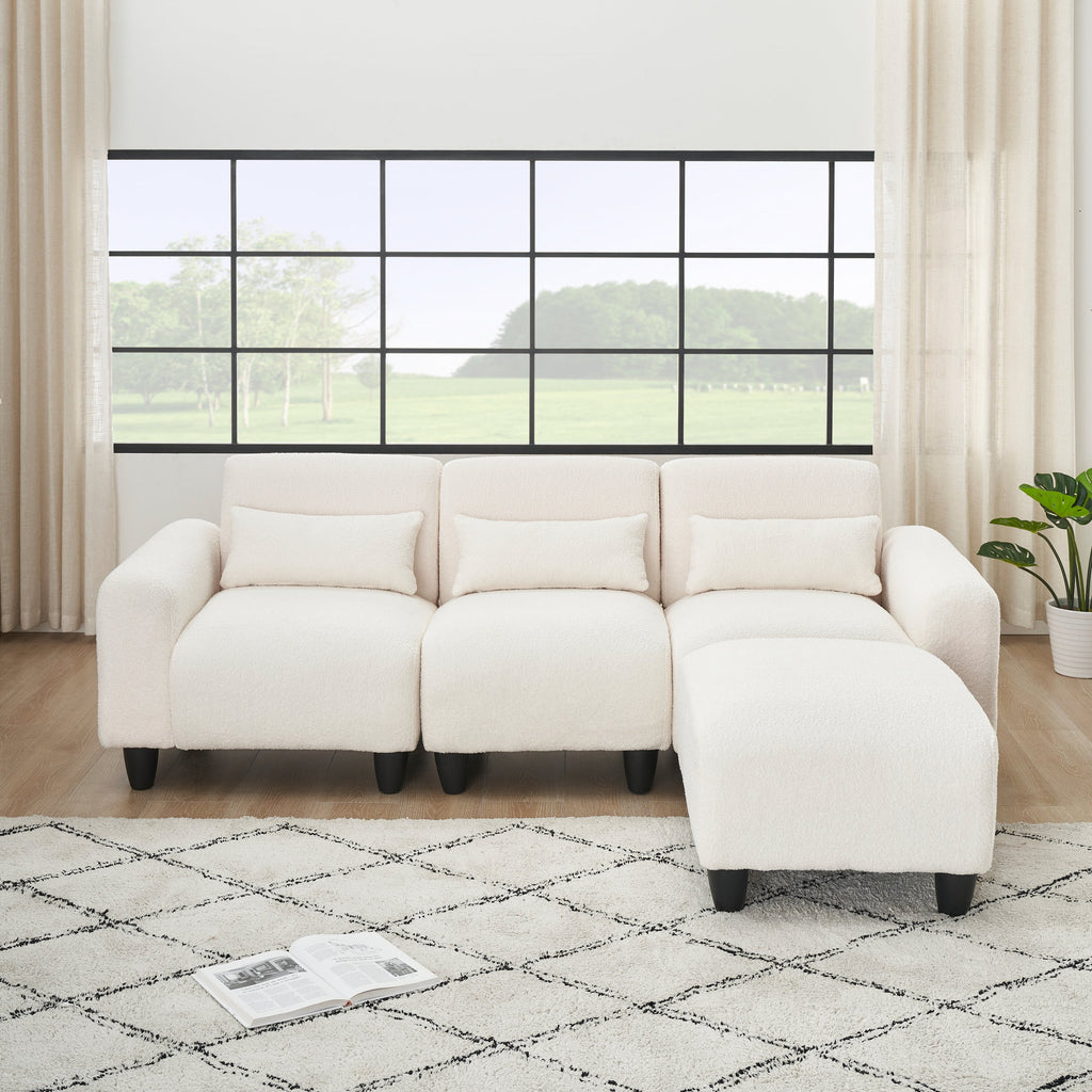 The 84.6-Inch Beige Teddy Fleece Creative Sofa Can Be Assembled Into a Two-Seater Sofa Plus a Single Couch With Three Wa