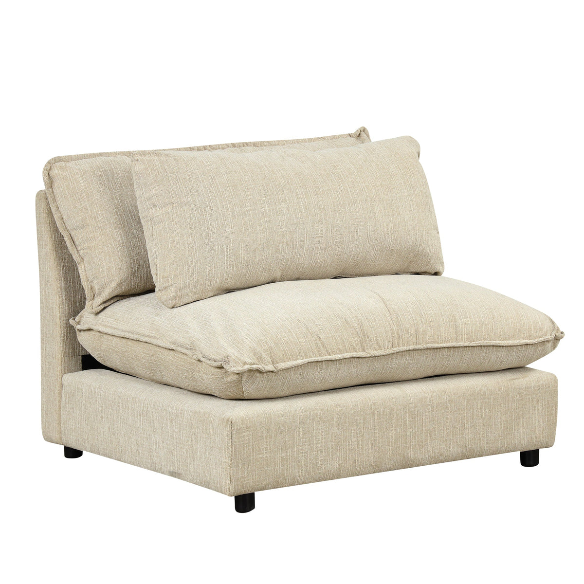 128" Sectional Sofa Cloud Sofa Chenille Upholstered Sofa  Couch With Movable Ottoman, Comfortable Seat Cushions, Chargin