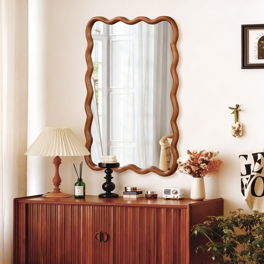 30'x40' Wavy Rectangle Solid Wood Frame Decorative Mirror,For Bedroom, Bathroom, Living Room, Entryway