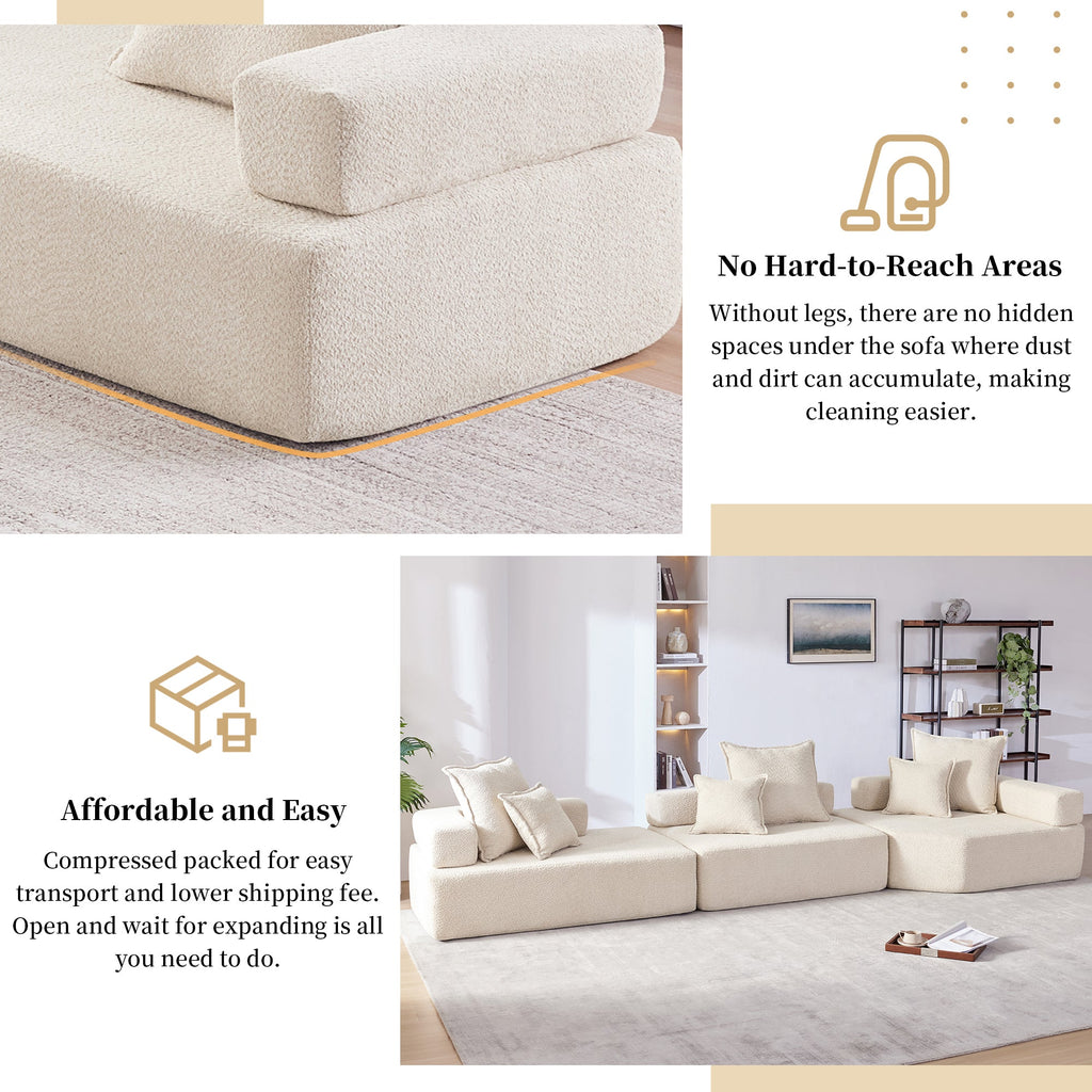 Sofá seccional modular de gran tamaño, lujoso conjunto de sofá de suelo de bouclé, sofá cama convertible, espacioso sofá cama relleno de espuma