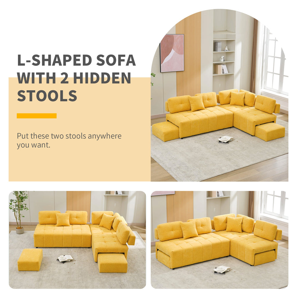 91.73" L-Shaped Sofa Sectional Sofa Couch With 2 Stools and 2 Lumbar Pillows for Living Room, Yellow