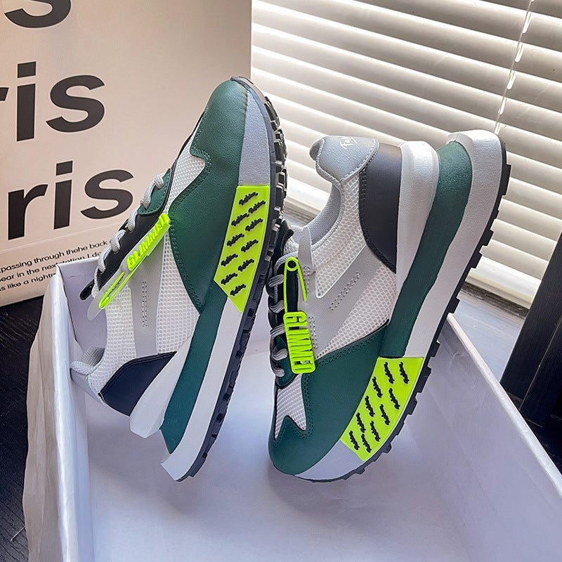 Pappa-sneakers i äkta läder för dam med andningsfunktion, sommarsko med tjock sula