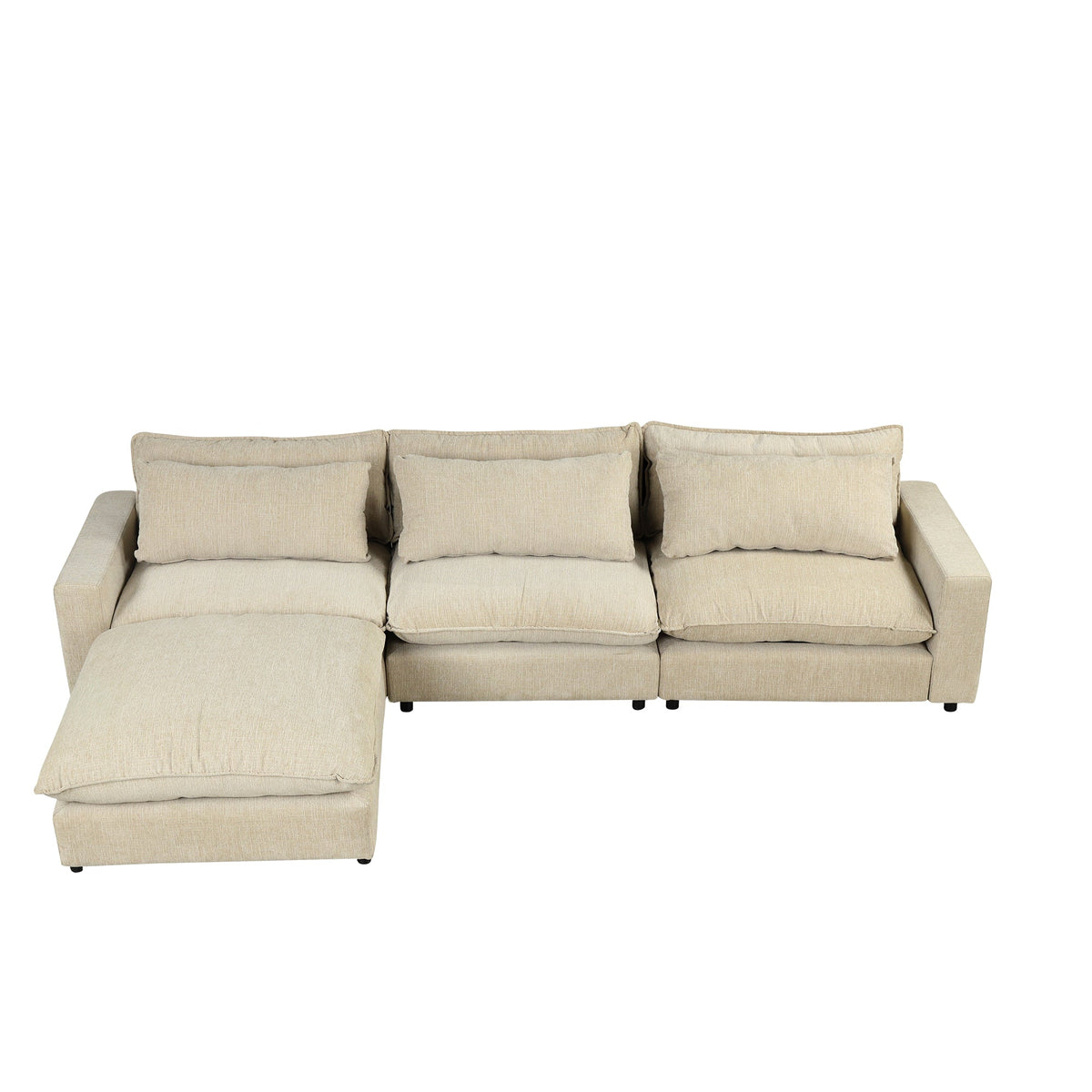 128" Sectional Sofa Cloud Sofa Chenille Upholstered Sofa  Couch With Movable Ottoman, Comfortable Seat Cushions, Chargin
