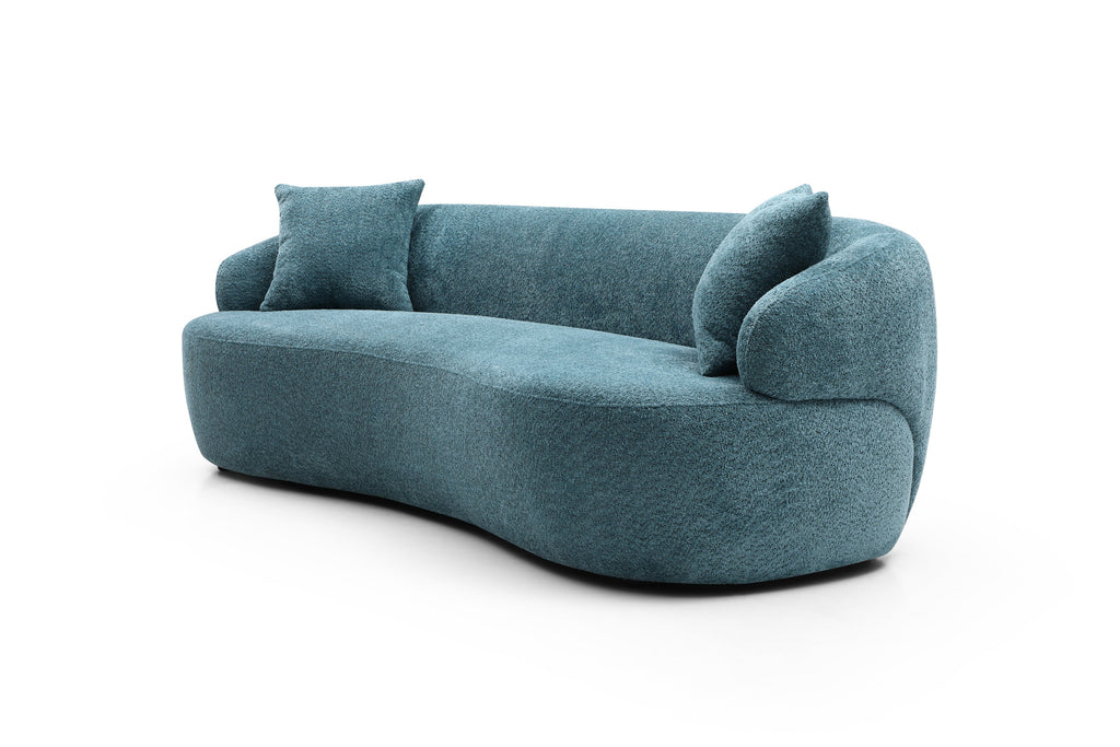 Blue Mid Century Modern Curved Sofa, 3 Seat Cloud Couch Boucle Sofa Fabric Couch for Living Room, Bedroom, Office