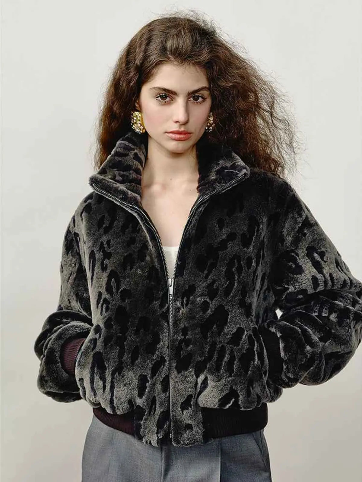FF×JW Dapple Manor Fashionable Casual Warm Stand Collar Merino Shearing Coat