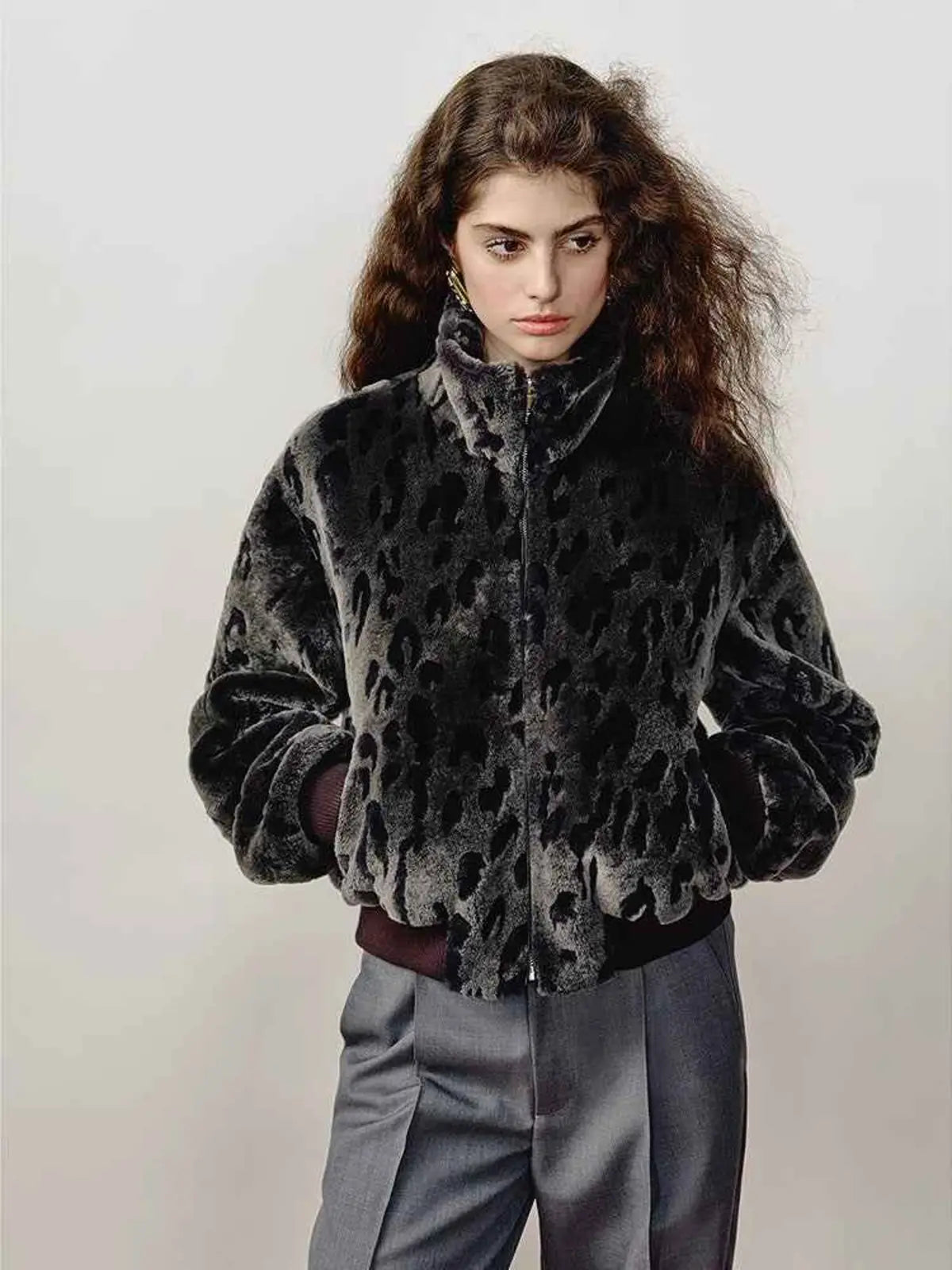 FF×JW Dapple Manor Fashionable Casual Warm Stand Collar Merino Shearing Coat