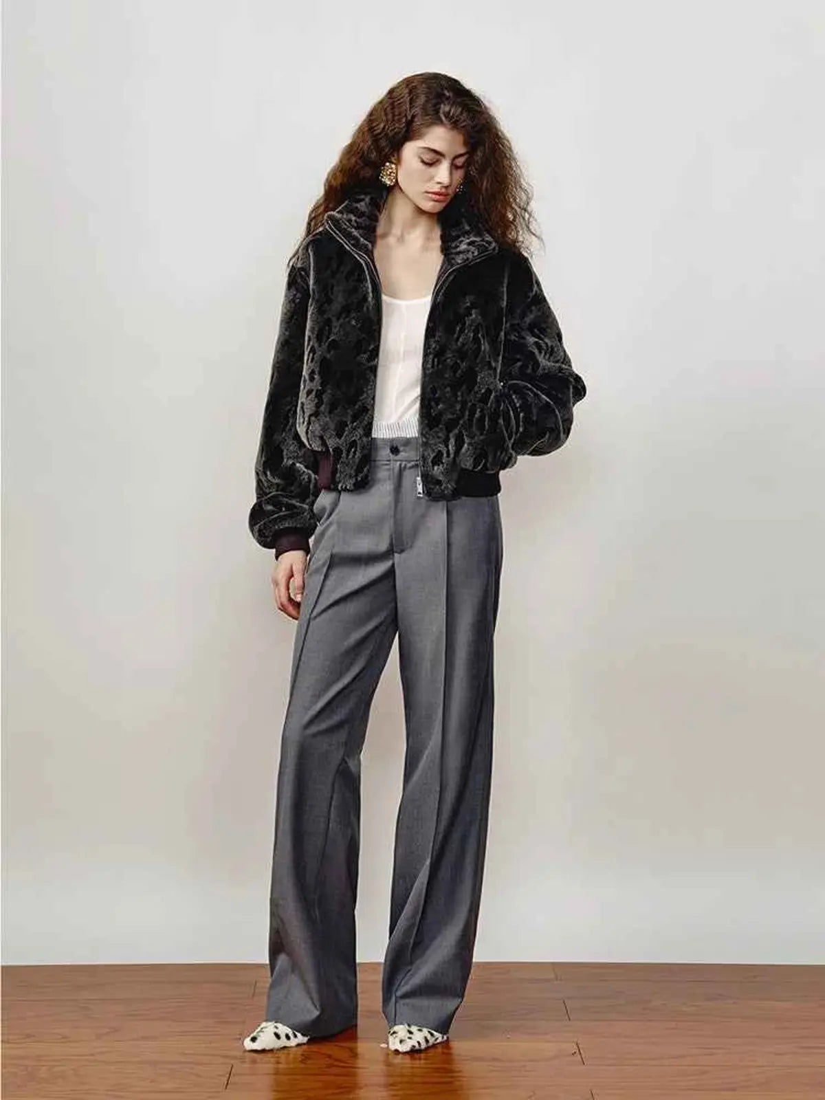 FF×JW Dapple Manor Fashionable Casual Warm Stand Collar Merino Shearing Coat