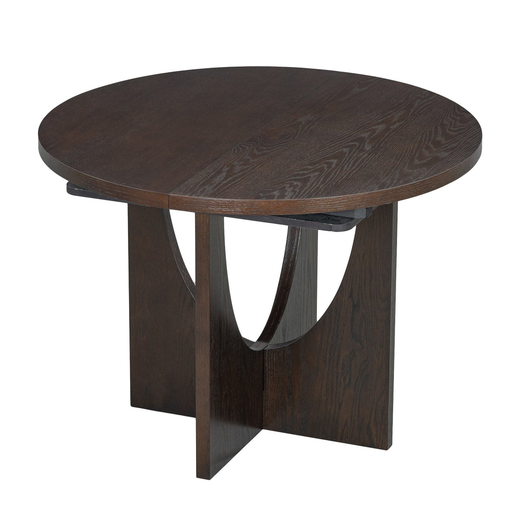Modern 5-Piece Extendable Round Dining Table Set With 16.2inch Removable Leaf for Small Places, Espresso+Gray