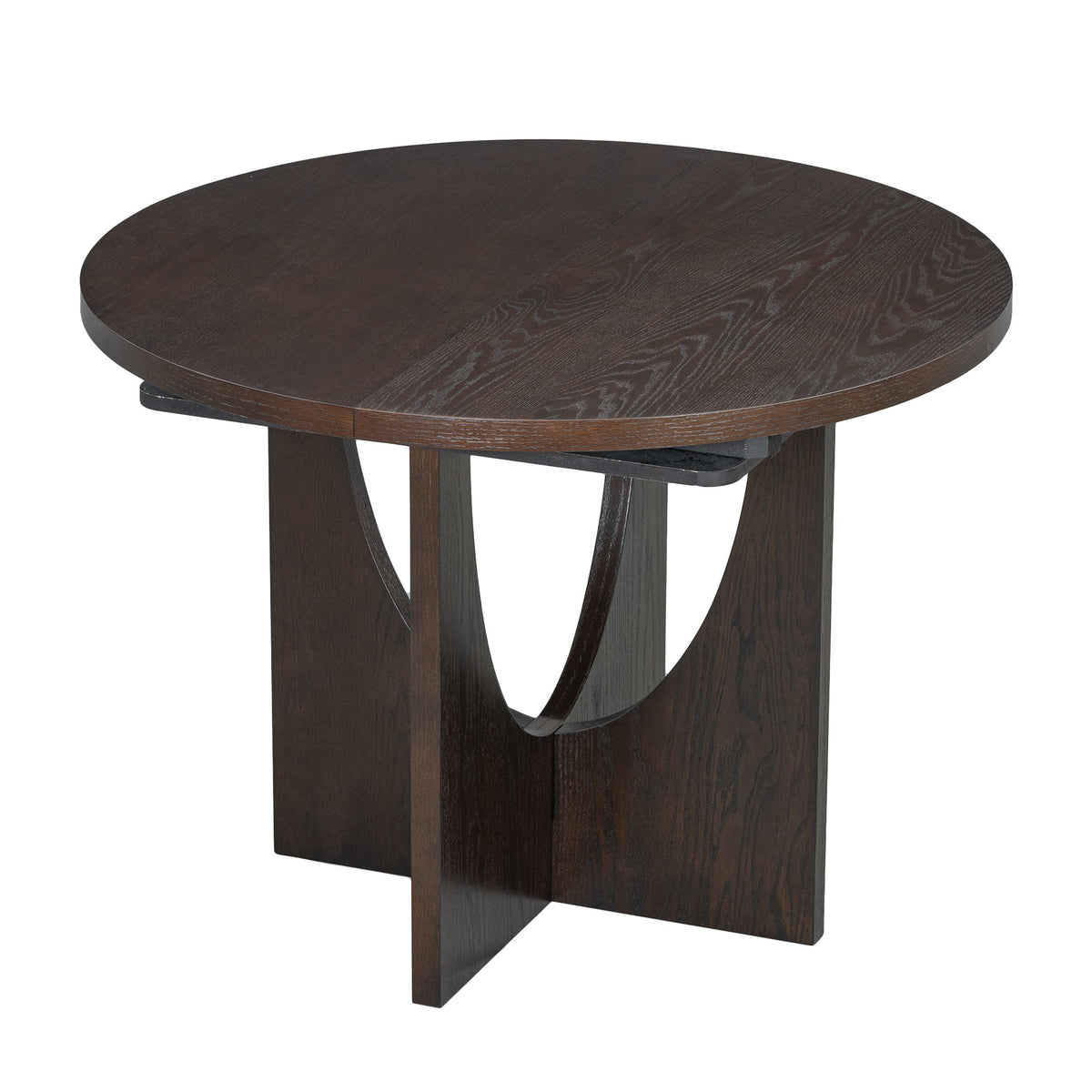 Modern 5-Piece Extendable Round Dining Table Set With 16.2inch Removable Leaf for Small Places, Espresso+Gray