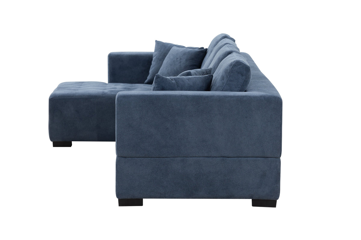 134'' Mid Century Modern Sofa With Left Chaise for Living Room Sofa, BLUE