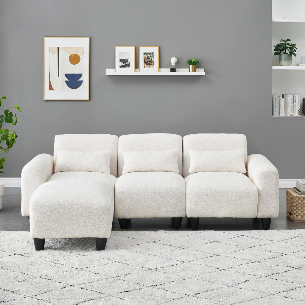 The 84.6-Inch Beige Teddy Fleece Creative Sofa Can Be Assembled Into a Two-Seater Sofa Plus a Single Couch With Three Wa