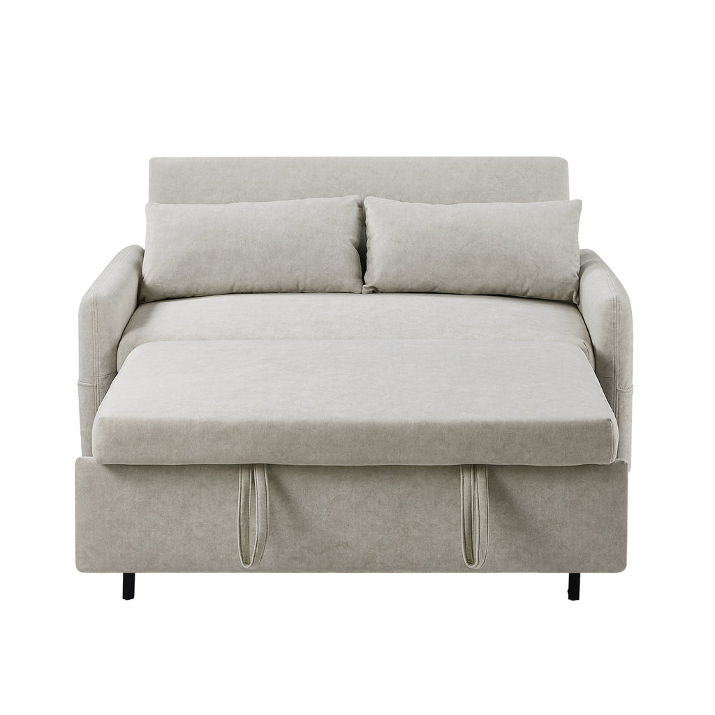 55.1" Pull Out Sleep Sofa Bed Loveseats Sofa Couch With Adjsutable Backrest, Storage Pockets, 2 Soft Pillows, USB Ports