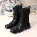 Retro-Schnürstiefel für Damen, wadenhoch, weiches Leder, rutschfest