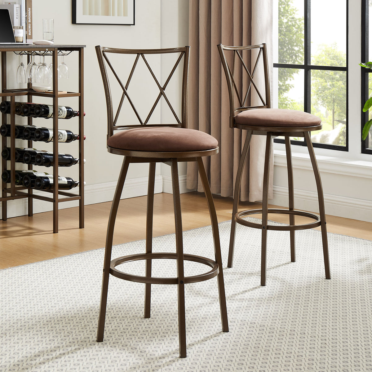 2 Piece Bar Stools, Bar Chairs, Brown Bar Stools,Country Style Industrial,Easy to Assemble, With Footrest for Indoor Bar