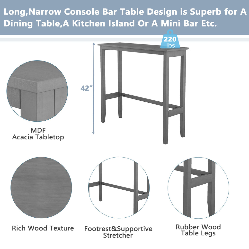 Farmhouse 48"Rectangular Wood Bar Height Dining Set Kitchen Breakfast Nook With 2 Chairs for Small Places,Gray