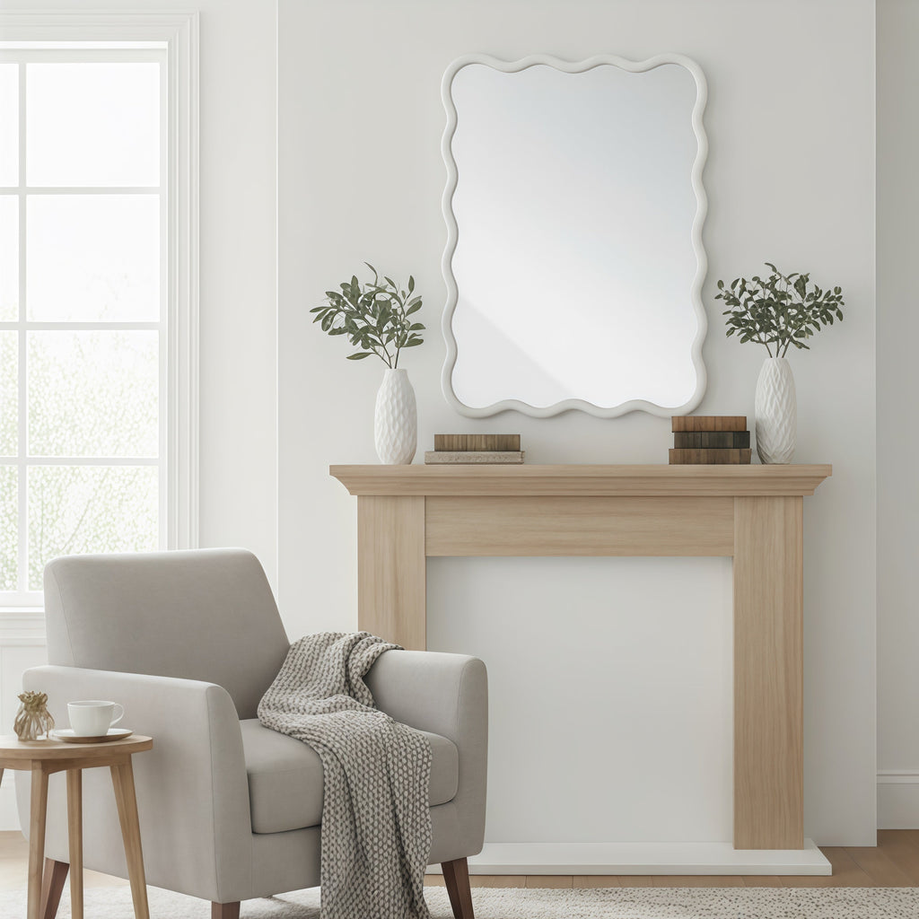 30'x40' Wavy Rectangle Solid Wood Frame Decorative Mirror,For Bedroom, Bathroom, Living Room, Entryway