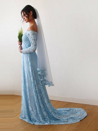 Light Blue Wedding Veil  #4015
