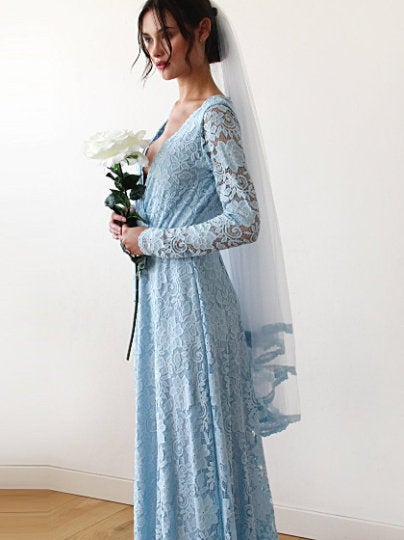 Light Blue Wedding Veil  #4015