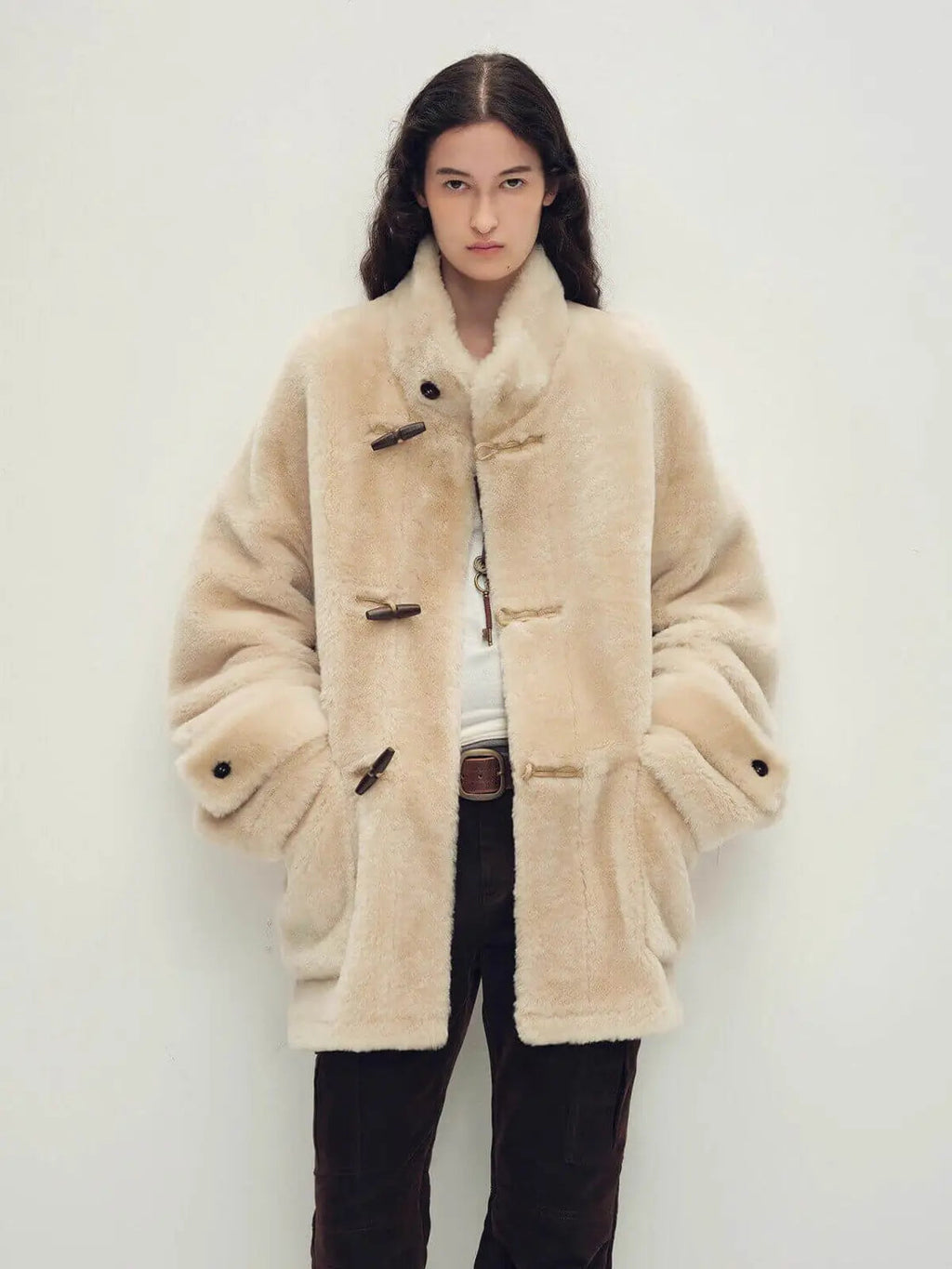 Fireladyfur Women's Long Sheepskin Jacket With Stand Collar“Dreamer”