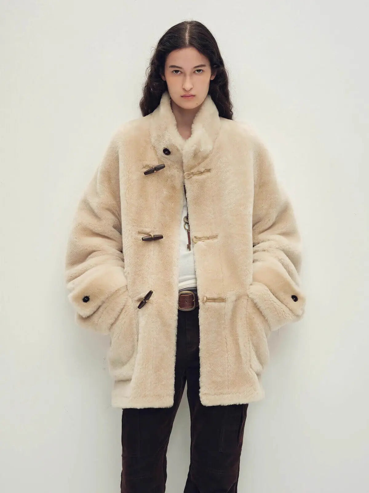 Fireladyfur Women's Long Sheepskin Jacket With Stand Collar“Dreamer”